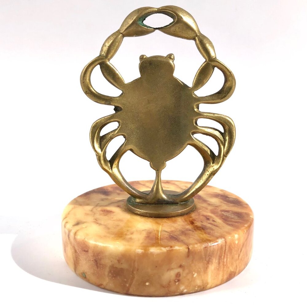 brass crab statue on marble nautical ocean astrological cancer vintage sculpture - Picture 8 of 13